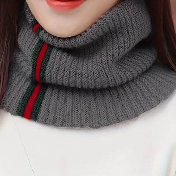 NWT Ribbed Acrylic Inspired Striped Neck Scarf / Face Snood GRAY - Picture 2 of 5